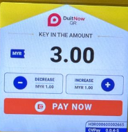 Paparan terminal bayaran cashless DOBI MAMMY dengan DuitNow QR
